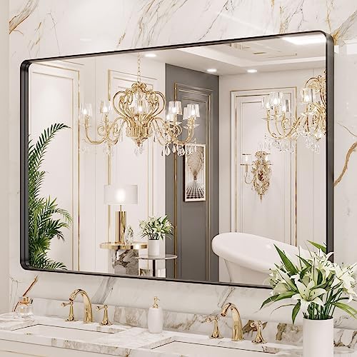 LOAAO 55X36 Inch Black Metal Framed Bathroom Mirror - Image 3