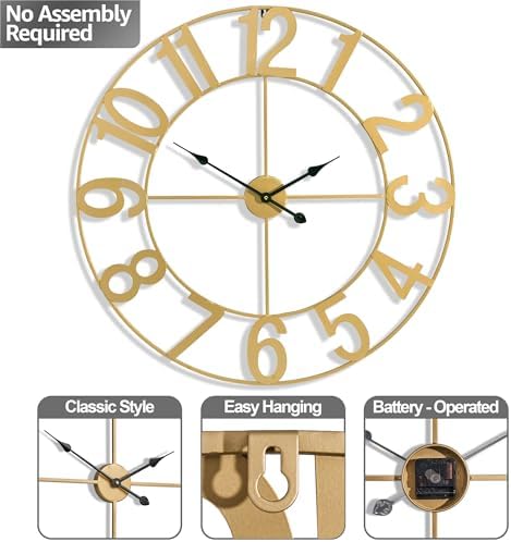 Sorbus Large Wall Clock, Metal Frame, Battery Powered - Image 4