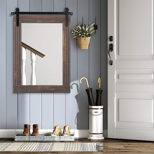 AAZZKANG Rustic Large Wood Mirror Barn Door Wall Mirror 30"x22"with Frame - Image 7
