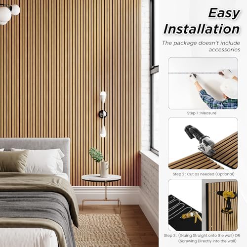 SMARTSTANDARD 2 Pack 106" x 12.6" Wood Slat Wall Panels, American Oak - Image 5