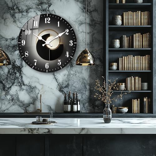 12 Inch Black Wall Clock – Minimalist Black and Gold Analog Wall Clocks - Image 4