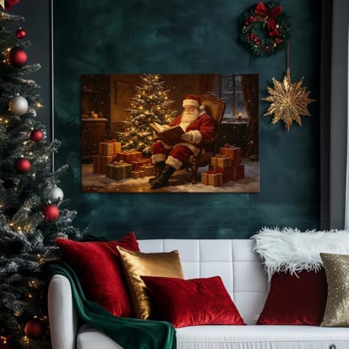 AVANT GARDE CANVAS Christmas Canvas Wall Art, Santa Claus Reading Book Poster - Image 2