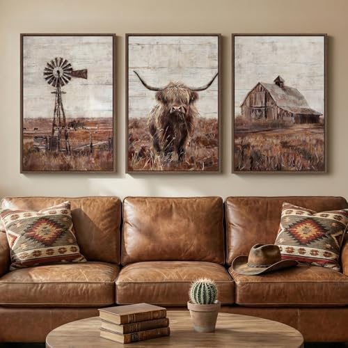 Framed Highland Cow Farmhouse Wall Art by Cuspin