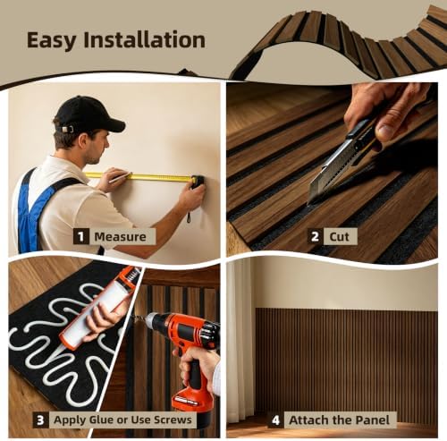 Vieshful 4-Pack Acoustic MDF Wood Slat Wall Panels - Image 4
