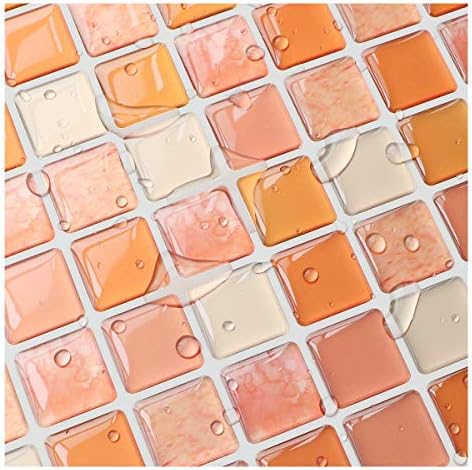 Yoillione 3D Mosaic Tile Sticker Removable Wallpaper Tile Orange, 3D Self - Image 4
