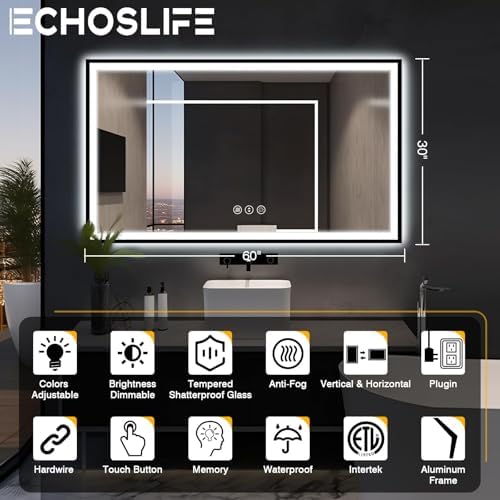 EchosLife 60x30 Large LED Bathroom Vanity Mirror - Image 2