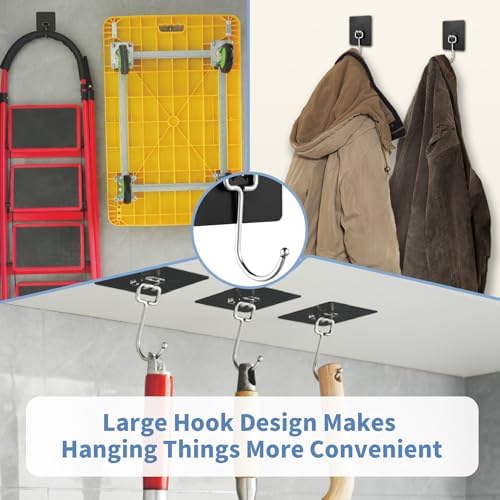 Adhesive Wall Hooks, Heavy Duty Black Sticky Hooks, 10 Pack - Image 4