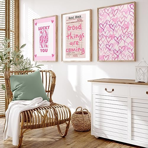 Lucky You Pink Wall Art Guest Check Preppy Wall Decor Trendy Aesthetic Canvas - Image 3