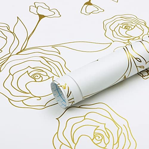 Safiyya 196"x17.3" Peel and Stick Wallpaper Gold and White Contact Paper Floral by SAFIYYA