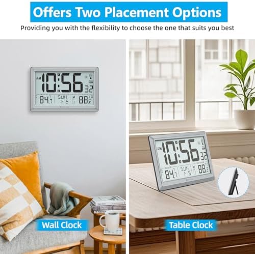Atomic Clock Wall with Indoor/Outdoor Temp & 10.5" Large LCD Display - Image 6