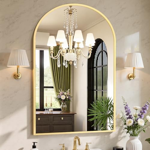 Sweetcrispy 26.5"x38" Arched Gold Bathroom Mirrors by Sweetcrispy