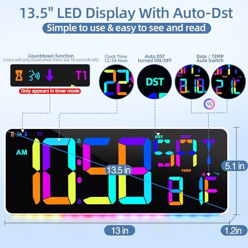 13.5"Large Digital Wall Clock Timer - Image 3