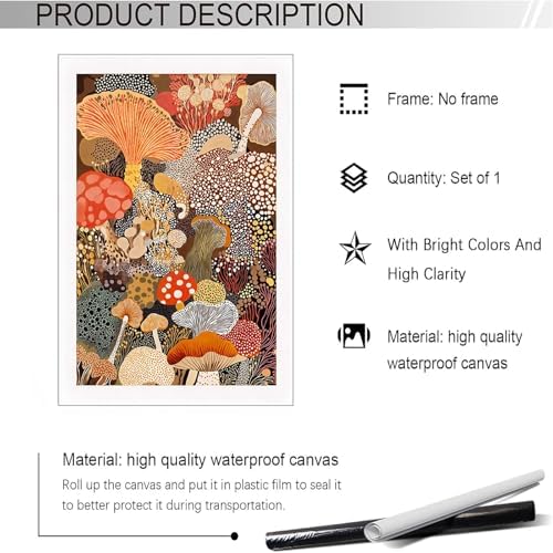 Abstract Mushroom Poster Vintage Japanese Fungi Canvas Wall Art Modern - Image 2