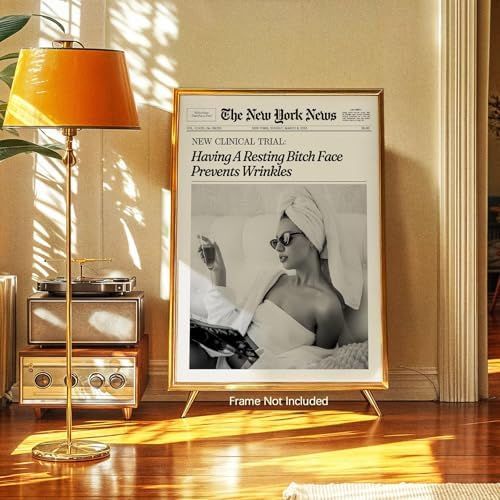 Funky Girl Preppy Aesthetic Posters Black And White Newspaper Wall Art 24x36in - Image 2
