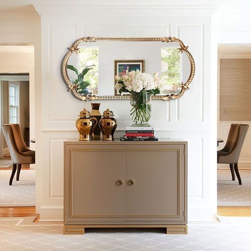 BAODANFU Scalloped Oval Wall Mirror, Vintage Gold Oblong Mirrors - Image 4