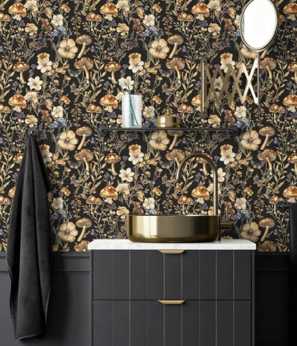 Froluya Mushroom Wallpaper Peel and Stick Dark Contact Paper 16.9” x 196.8” - Image 6