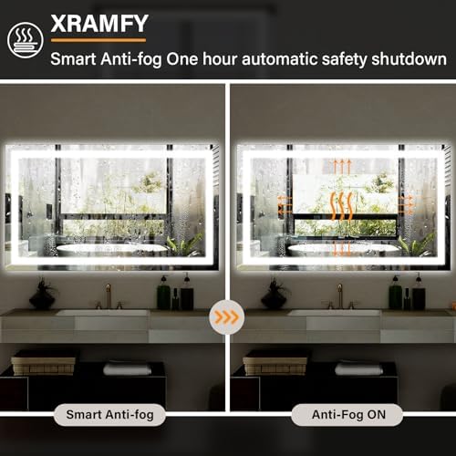 XRAMFY 40"X60"LED Bathroom Mirror, Backlit + Front Lit Wall Mirror - Image 6