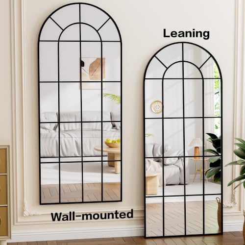 HARRITPURE Arched Full Length Mirror 71"x30" Black Windowpane Floor Mirror - Image 6