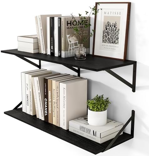 Heimlove 32W x 12D Deep Floating Shelves Set of 2 Black by Heimlove