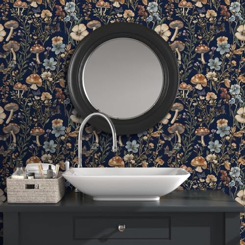 Froluya Dark Blue Mushroom Peel and Stick Wallpaper Floral Contact Paper - Image 2