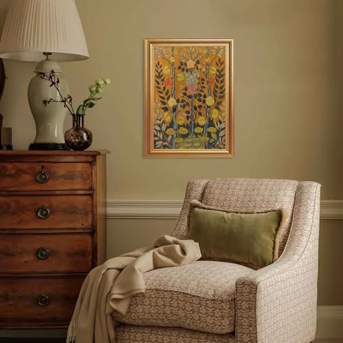 EJPFOGV Art Nouveau Botanical Framed Wall Art on Orange Background 12x16 in - Image 2