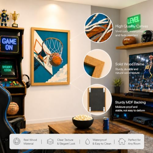 Framed Retro Basketball Wall Art Vintage Sports Teen Boys Bedroom Print - Image 3