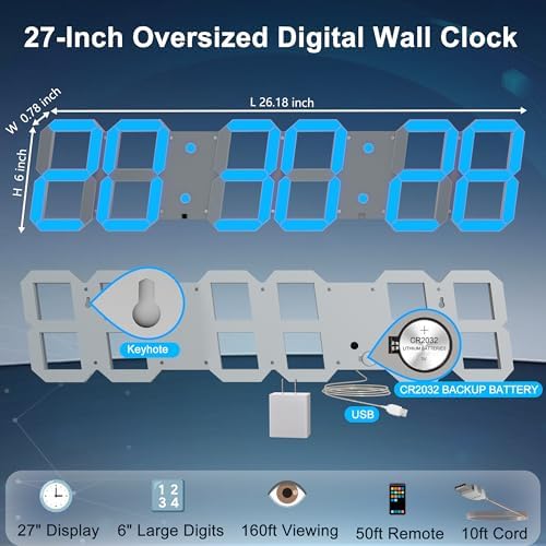 CHKOSDA 27" Large Digital Wall Clock, 3D LED Wall Clock - Image 6