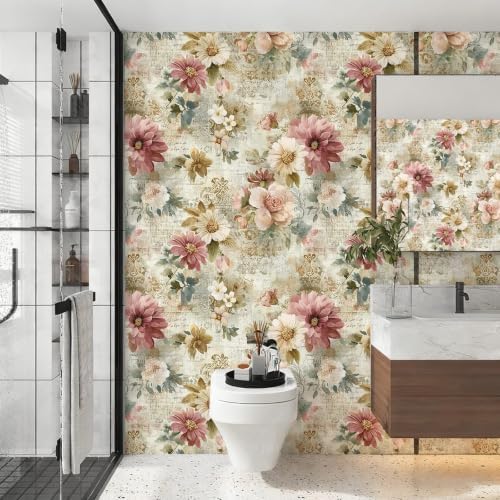Vintage Script Floral Peel and Stick Wallpaper Self Adhesive 17.72" x 118.12'' - Image 3