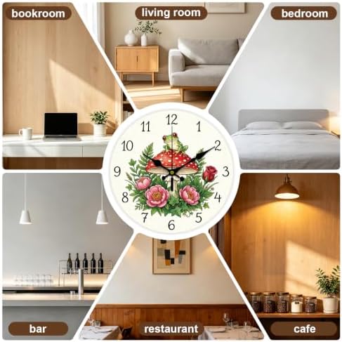 Mushroom & Frog Wall Clock Silent Non-Ticking 12" - Image 5