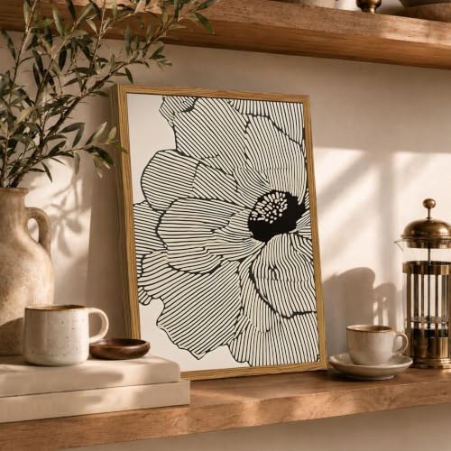 Framed Boho Floral Canvas Wall Art, Neutral Black Flower Pictures Wall Decor - Image 6