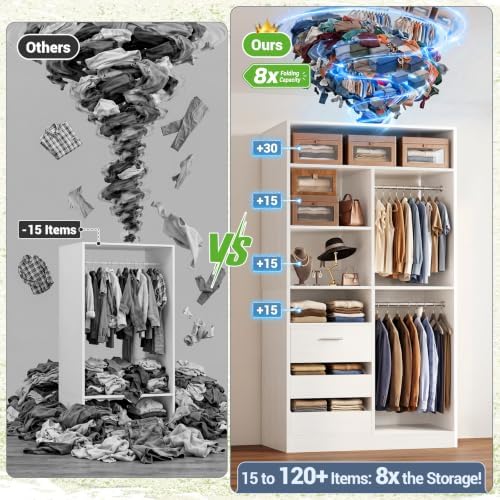 iSunirm 3FT Closet System with 6 Shelves, Wood Walk-in Closet with Closed & 2 - Image 3
