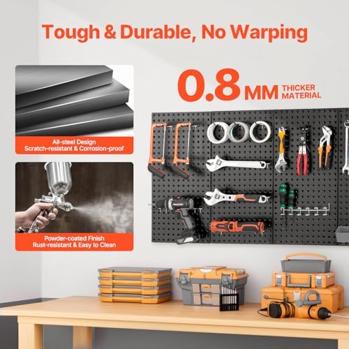 VEVOR Metal Pegboard Panels, 4 Panels, Heavy Duty Steel Peg Board Wall Organizer - Image 3