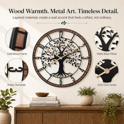 24 Inch Large Modern Metal Tree Wall Clock - Image 2