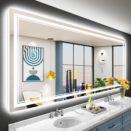 84x40 LED Bathroom Mirror, Backlit & Front Lit Lighted Mirror by Awandee