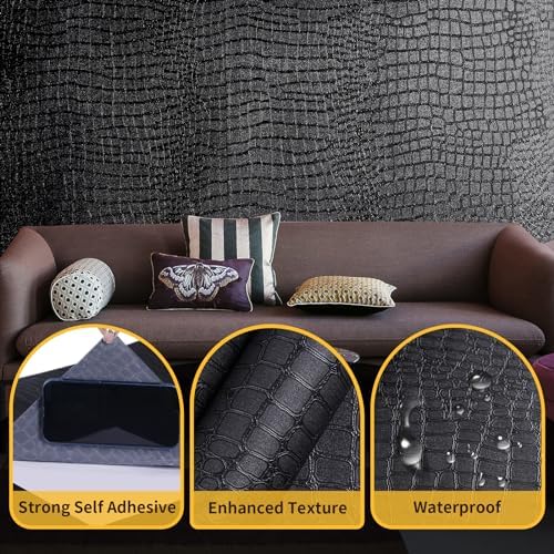 Black Peel and Stick Wallpaper Crocodile 15.7'' X 118'' Self Adhesive - Image 6