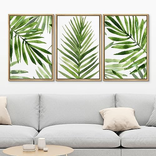 MUDECOR Framed Canvas Print Wall Art Green Tropical Palm Leaf Prints, - Image 2