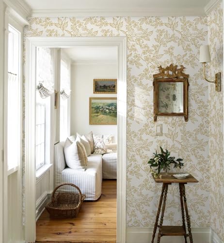 Ismoon Vintage Floral Peel Stick Wallpaper Beige and Gold 17.3x393in - Image 5
