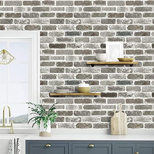 Jeweluck Gray Brick Vinyl Wallpaper, 17.7x196.8in, Removable Self-Adhesive Wall - Image 2