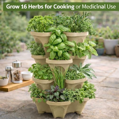 Stackable Vertical Planter Tower, 4 Tier Strawberry Planter, 16 Plant Sites - Image 2