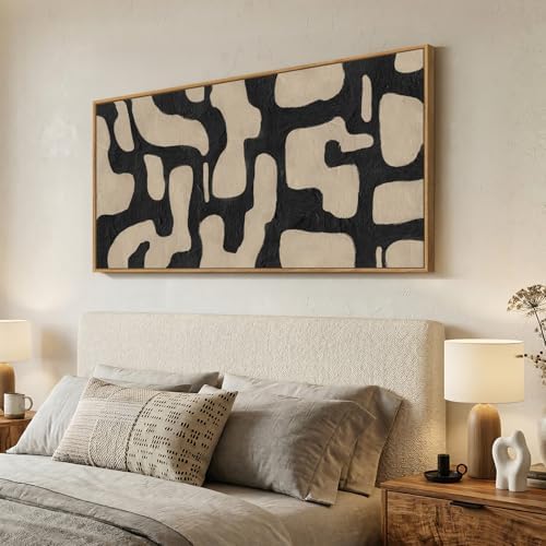 Large Framed Black and Beige Abstract Wall Art - Image 2