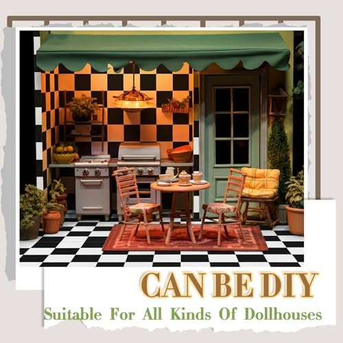 Flutesan 12 Pcs Miniature Dollhouse Wallpaper, Check Pattern - Image 3