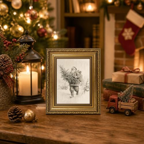 AVECCO Santa Claus Carrying Christmas Tree Framed Canvas Wall Art 8x10 In - Image 3