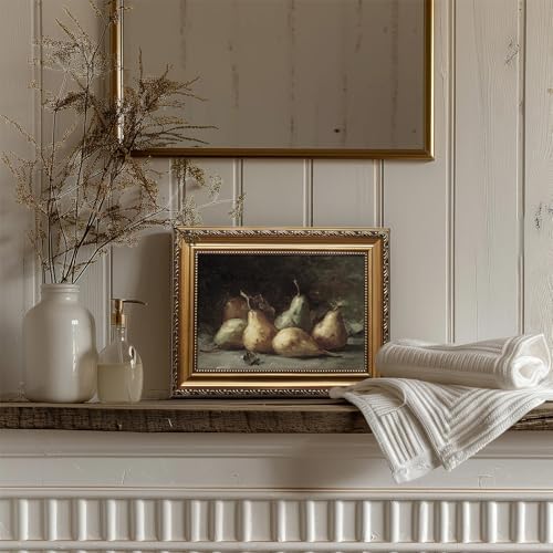 uniro Vintage Gold Framed Wall Art, Vintage Pears Still Life Canvas Art Prints - Image 4