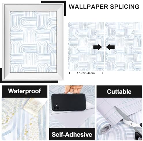 Modern Peel and Stick Wallpaper A Set of 17.3"x1200" Boho Blue Contact Paper - Image 2