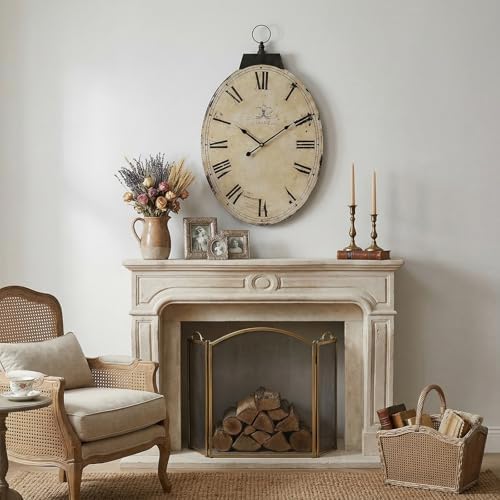 29 Inch Vintage Yellow Oval Wall Clock, Silent Non-Ticking Quartz Battery - Image 5