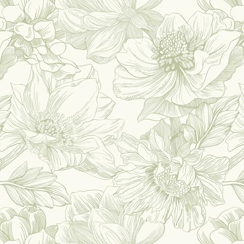 Ismoon Vintage Floral Wallpaper Peel and Stick Beige and Green Contact Paper by Ismoon