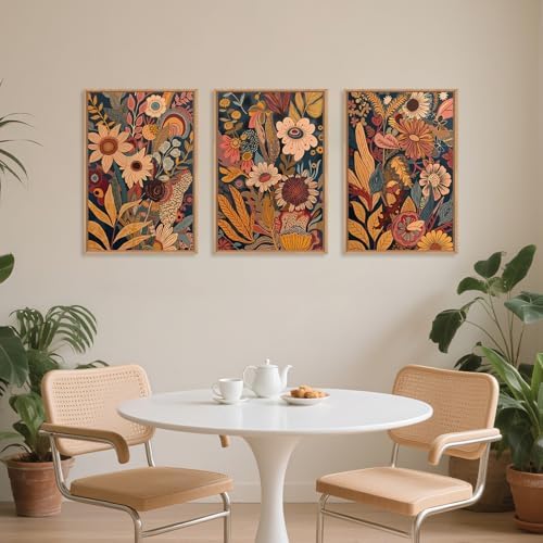 HOURIA Large Mid Century Orange Flower Framed Canvas Wall Art Set-16"x24"x3 - Image 4