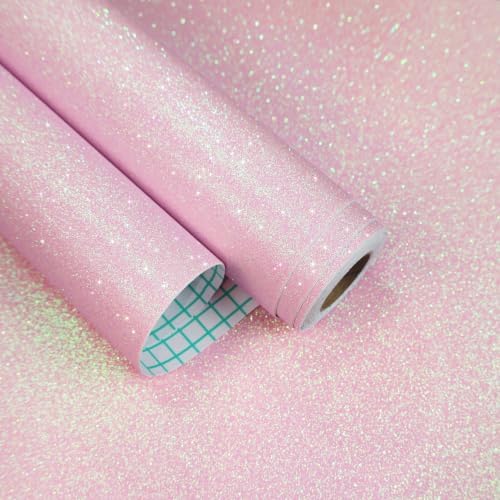 Light Pink Peel and Stick Wallpaper Iridescent Glitter Vinyl Roll by EaseStick