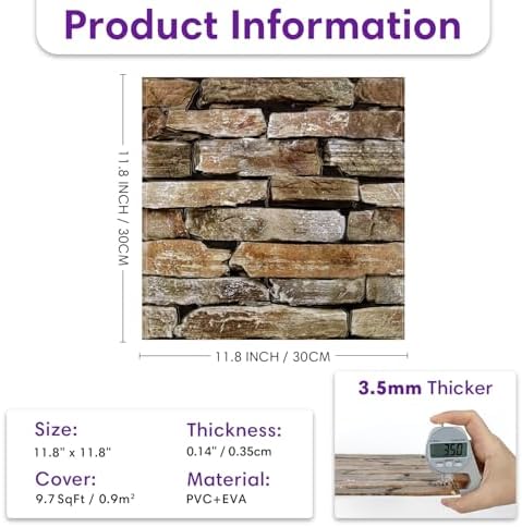 3D Peel and Stick Faux Stone Wall Panels 11.8" x 11.8" 10-Pack - Image 4