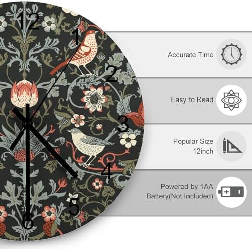 William Morris Wall Clock Silent Non Ticking Battery Operated, Vintage Art - Image 3